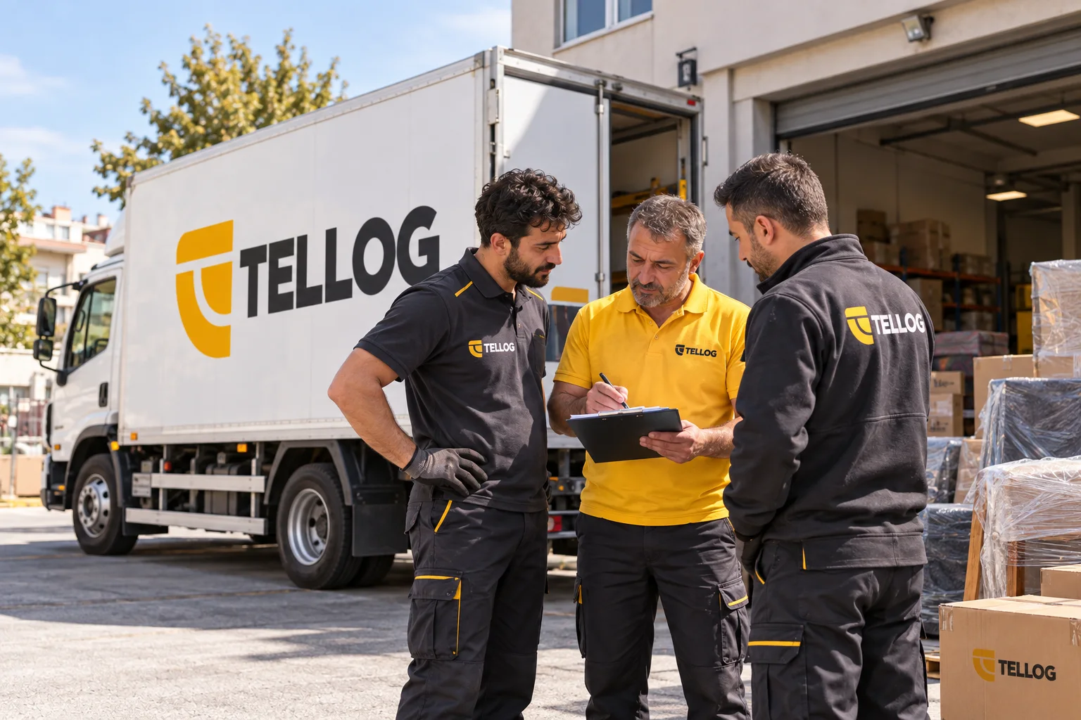 TELLOG kıyafetli ekibin araç yanında taşıma planını değerlendirmesi